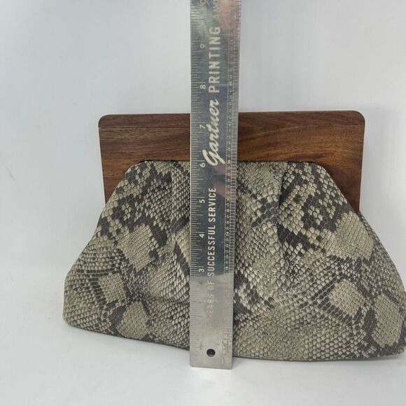 Banana Republic Suede Phyton Snake Print Leather Wooden Frame Hinged Clutch - Picture 7 of 7